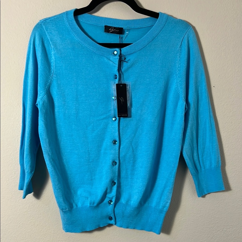 Cyrus Teal Blue Cardigan Sweater with 3/4 Sleeves Size Small